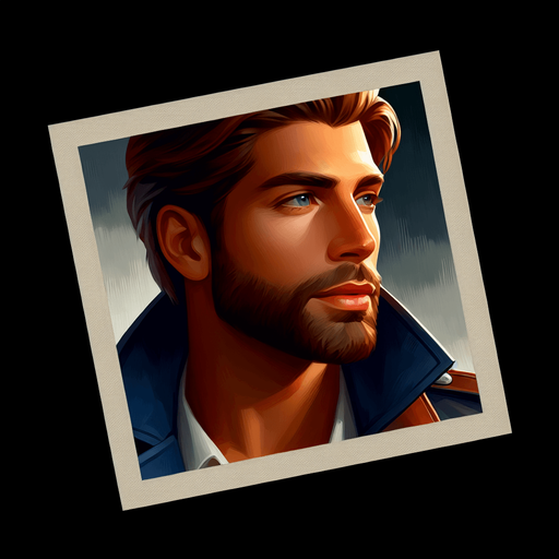 Quadro bonito de um homem bonito.
Single Game Texture. In-Game asset. 2d. Blank background. High contrast. No shadows.