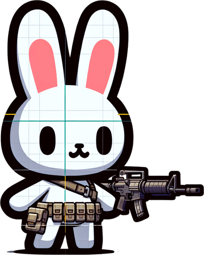 MG bunny.
Single Game Texture.  In-Game asset.  2d.  Blank background.  High contrast.  No shadows