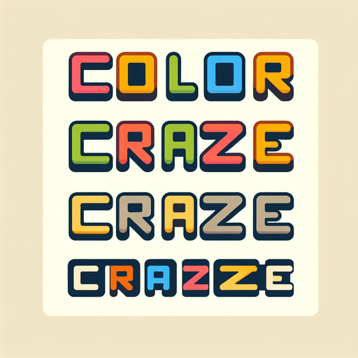 A logo for the game showing the title "Color Craze" with each letter in a different colors, picked from a nice muted palette in simple and clean style..
Single Game Texture. In-Game asset. 2d. Blank background. High contrast. No shadows.