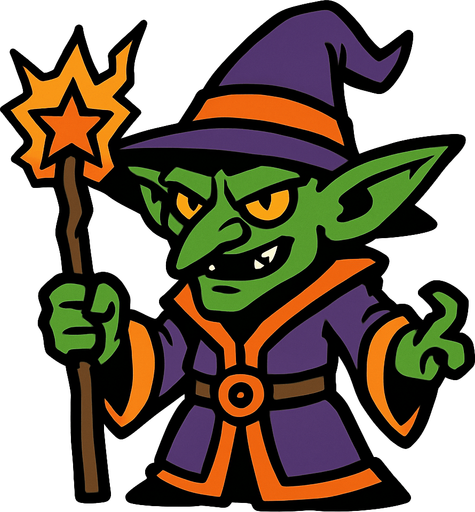 büyücü goblin.
In-Game asset.  2d.  High contrast.  No shadows