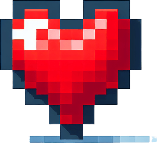 Red minecraft heart.
Single Game Texture. In-Game asset. 2d. Blank background. High contrast. No shadows.