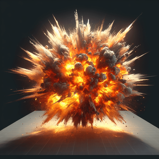 An explosion
Single Game Texture. In-Game asset. 2d. Blank background. High contrast. No shadows.