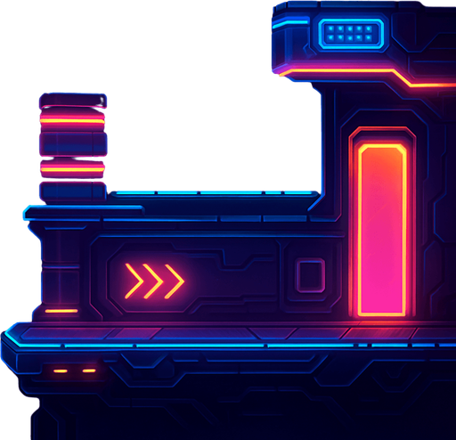 Neon cyberpunk futuristic glowing side-view 2d platformer style platform flat top