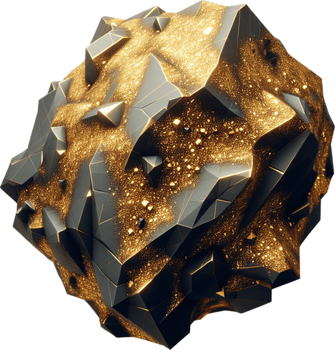 Space rock with encrusted gold.
Single Game Texture. In-Game asset. 2d. Blank background. High contrast. No shadows.
