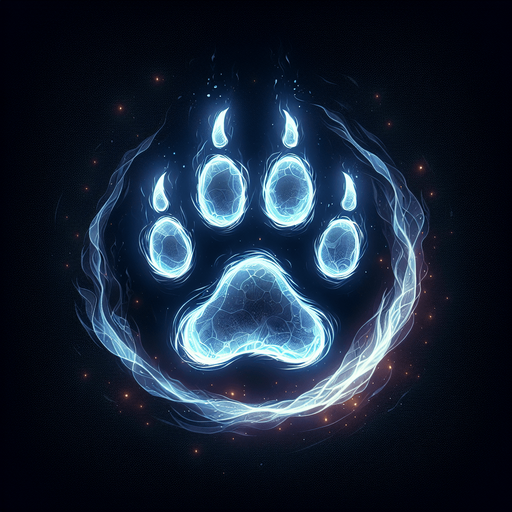 A glowing paw print (wolf, bear, or cat-like) leaving a faint spectral trail..
Single Game Texture.  In-Game asset.  2d.  Blank background.  High contrast.  No shadows