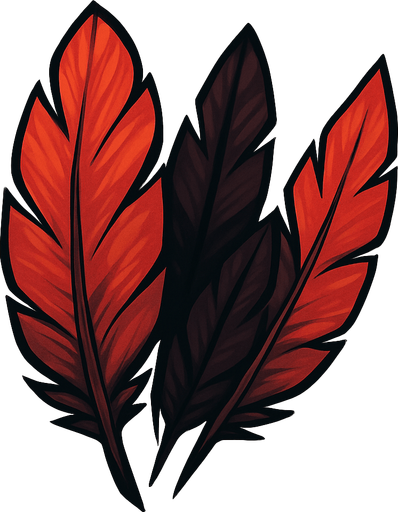 plumas rojas y oscuras.
In-Game asset.  2d.  High contrast.  No shadows