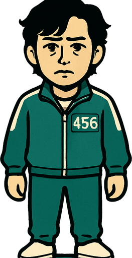 Crea el player 456 del juego del calamar quieto parecido al otro que me generastes.
In-Game asset.  2d.  High contrast.  No shadows
