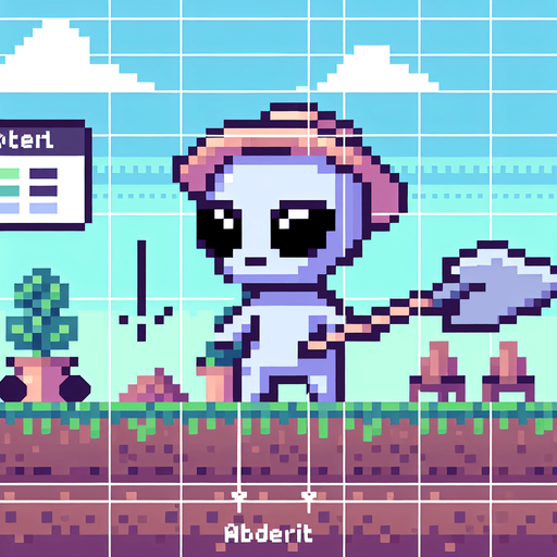 pixel art of a cute alien farmer, side view.
Game asset. 2d. Blank background. High contrast. No shadows.