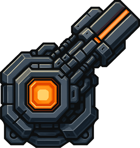 2D top-down view sci-fi laser turret, mounted on a rotating base, glowing energy cell, detailed mechanical parts, metallic finish, compact and powerful look, pixel art or vector style, no background.
In-Game asset.  2d.  High contrast.  No shadows
