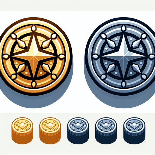 Coin.
Single Game Texture.  In-Game asset.  2d.  Blank background.  High contrast.  No shadows
