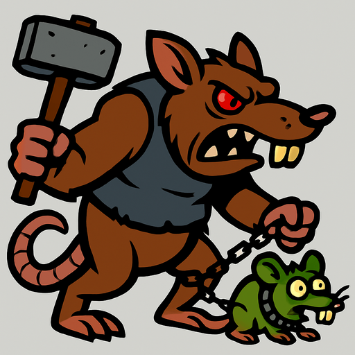 Looks like a gargantuar from plants vs zombies but a rat.
In-Game asset.  2d.  High contrast.  No shadows
