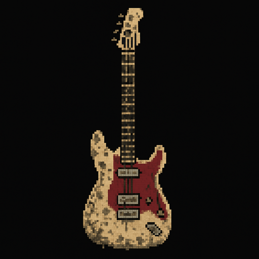 DİRTY AND BROKE guitar pixel. dik dursun
In-Game asset.  2d.  High contrast.  No shadows
