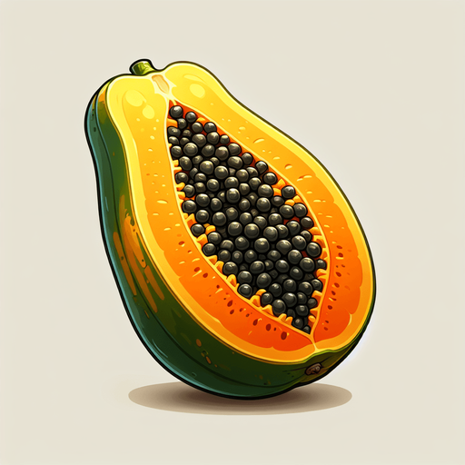 papaya fruit.
Single Game Texture.  In-Game asset.  2d.  Blank background.  High contrast.  No shadows