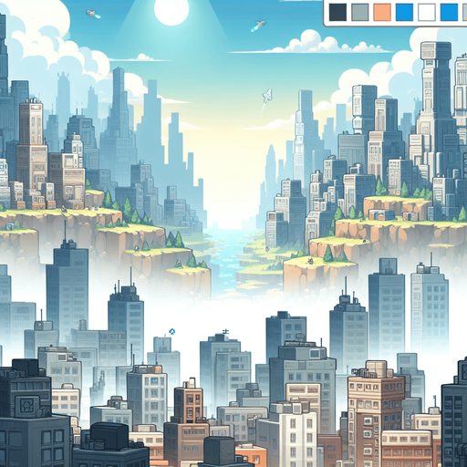 Make a city background.
Single Game Texture.  In-Game asset.  2d.  Blank background.  High contrast.  No shadows