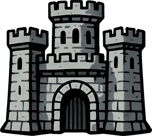 טירה אפורה.
In-Game asset.  2d.  High contrast.  No shadows