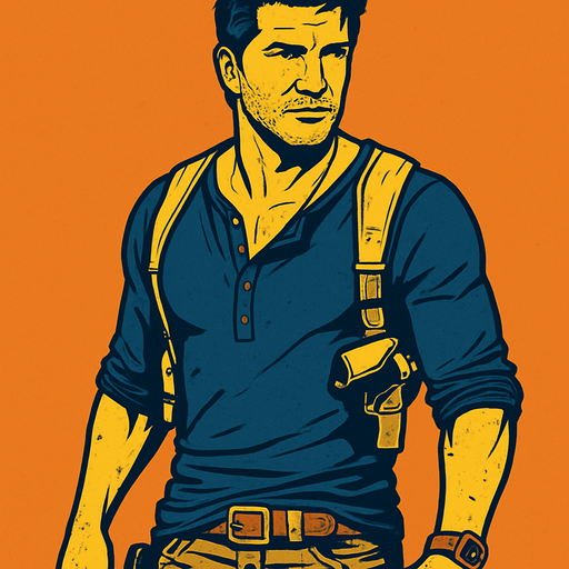 but like nathan drake.
In-Game asset.  2d.  High contrast.  No shadows