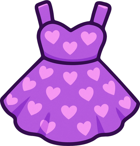 cute purple heart candy design dress top view..
In-Game asset.  2d.  High contrast.  No shadows