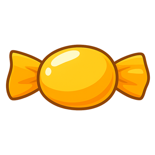 yellow appetite enhancer candy looks shiny and delicous. No background. Transparent background. Blank background. No shadows. 2d. In-Game asset. flat
