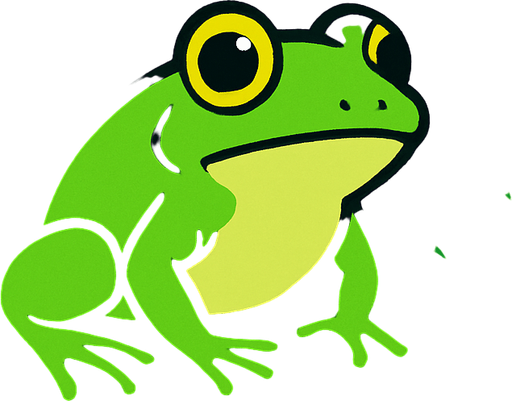 gambar 2d anime kodok hijau di atas batu hitam dalam hutan.
In-Game asset.  2d.  High contrast.  No shadows