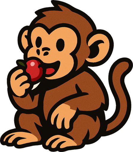 A brown monkey eating a berry.
In-Game asset.  2d.  High contrast.  No shadows