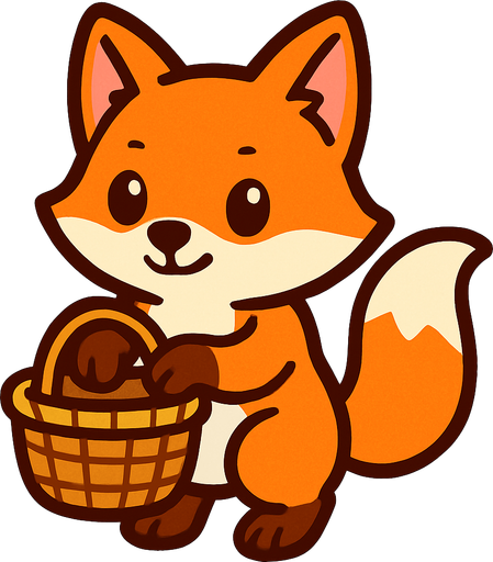 a cute fox with a basket.
In-Game asset.  2d.  High contrast.  No shadows
