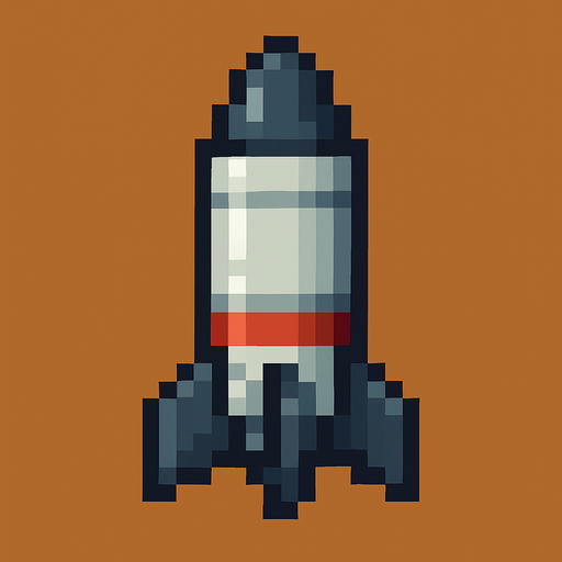 a 2d pixel art missile.
In-Game asset.  2d.  High contrast.  No shadows