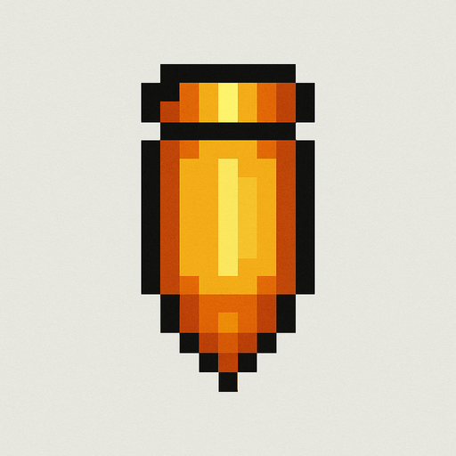 Bullet facing down and top Down 2d pixilated.
In-Game asset.  2d.  High contrast.  No shadows