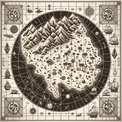 ancient nautical chart.
Single Game Texture. In-Game asset. 2d. Blank background. High contrast. No shadows.