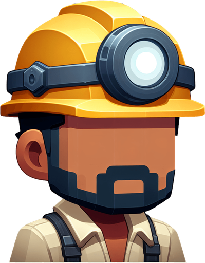 Miner.
Single Game Texture.  In-Game asset.  2d.  Blank background.  No shadows