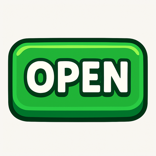 A green Open button.
In-Game asset.  2d.  High contrast.  No shadows
