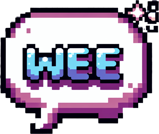 speech bubble saying "wee".
game asset. 2d. 8bit. no background. transparent background.