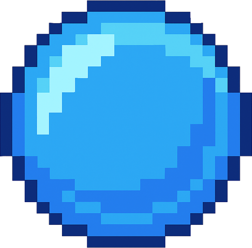 A blue transparent dome type shield ball . Simple graphics. Low details.
Single Game Texture. In-Game asset. 2d. Blank background. High contrast. No shadows. Pixel Art