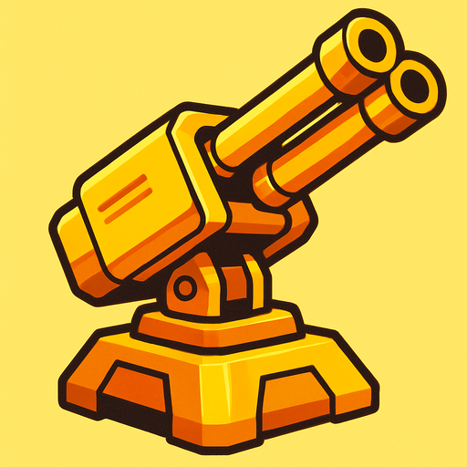 gunTurret aiming diagonal. yellow, HD colors.
In-Game asset.  2d.  High contrast.  No shadows