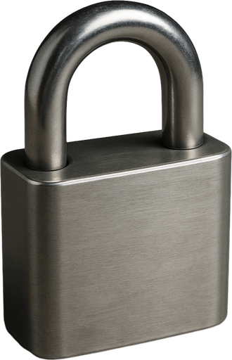 a closed metalic padlock. No visible key hole.