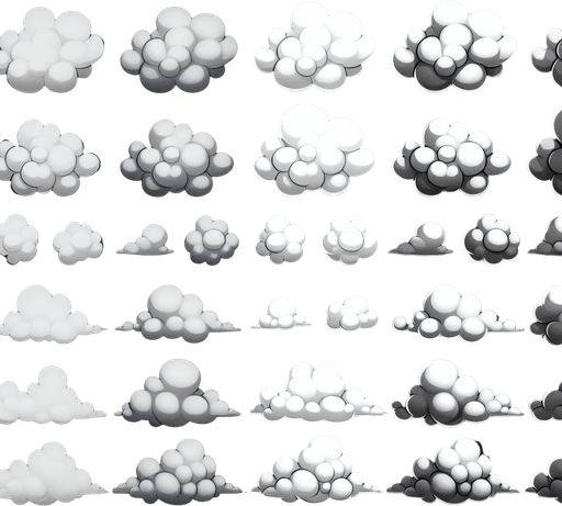fluffy translucent cloud.
Single Game Texture.  In-Game asset.  2d.  Blank background.  High contrast.  No shadows