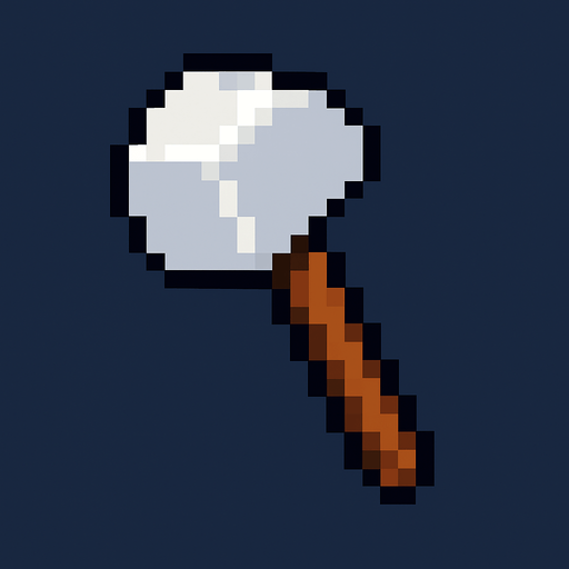 martillo, pixel art, mango marrón, cabeza blanca, mazo de construcción.
In-Game asset.  2d.  High contrast.  No shadows