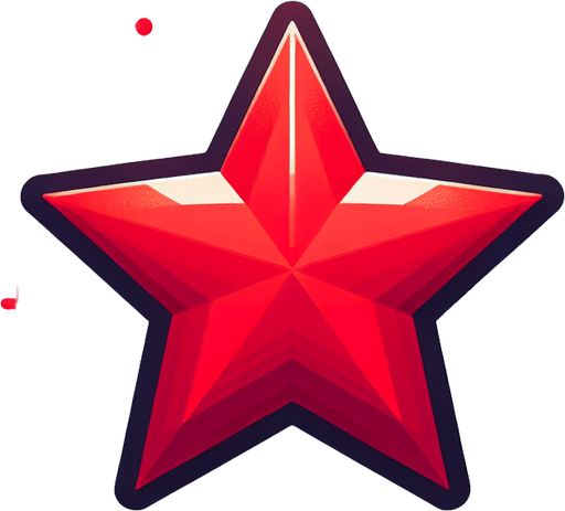 a red star.
Single Game Texture. In-Game asset. 2d. Blank background. High contrast. No shadows.