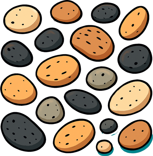 çakıl taşları.
In-Game asset.  2d.  High contrast.  No shadows