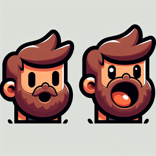маленький бородатый парень и он же с открытым ртом.
Single Game Texture. In-Game asset. 2d. Blank background. High contrast. No shadows.