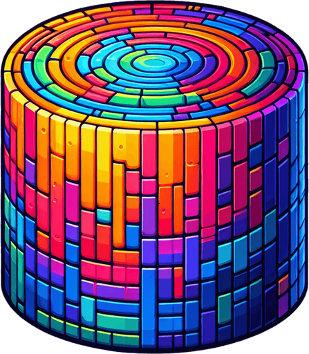 Make a colorful cylender.
Single Game Texture. In-Game asset. 2d. Blank background. High contrast. No shadows.