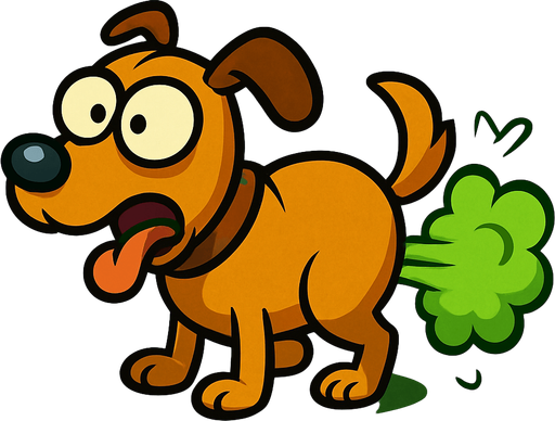 Cartoon dog doing a fart in plants vs zombies style artwork.
In-Game asset.  2d.  High contrast.  No shadows