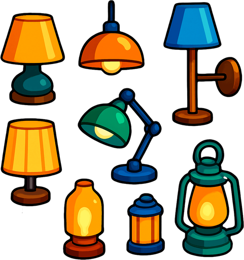 Pack of different lamps.
In-Game asset.  High contrast.  No shadows. 3D