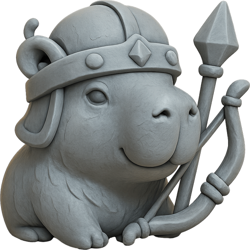 Recrealo en una escultura. Utiliza un estilo cartoon. Usas colores grises azulados. Recuerda que es un capibara usas sus rasgos y formas. Damelo sin fondo