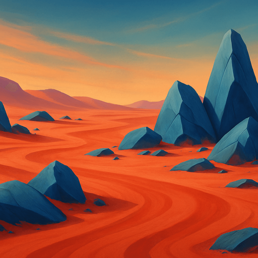 Fullscreen modern App Store landscape banner, 16:9, high definition, red sand with blue rocks jutting out No text on banner!