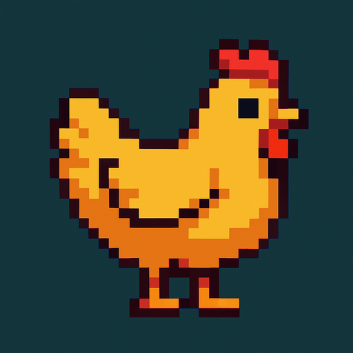 A Pixel art chicken.
In-Game asset.  2d.  High contrast.  No shadows