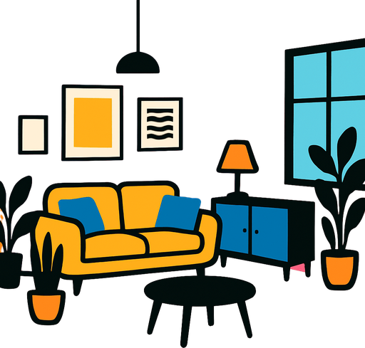 Fond d'écran appartement.
In-Game asset.  2d.  High contrast.  No shadows