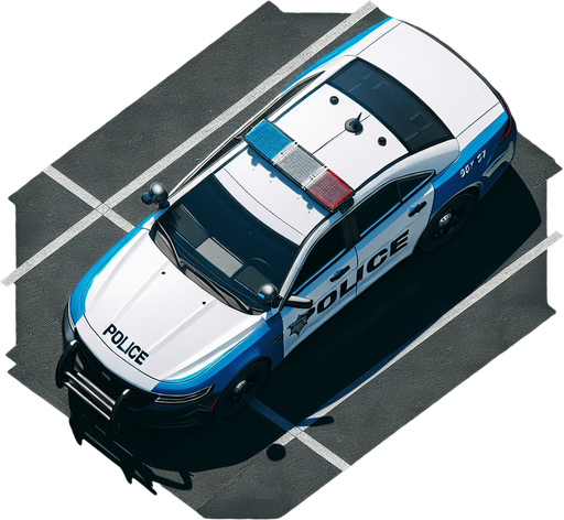 Top down police car.
Single Game Texture.  In-Game asset.  High contrast.  No shadows