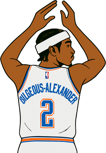 Make player shai gilgeous Alexander in a white thunder uniform and white headband