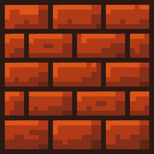 Make a 2D top down pixelated flat image of brick.
In-Game asset.  2d.  High contrast.  No shadows