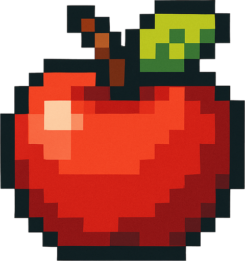 Pixel art apple.
In-Game asset.  2d.  High contrast.  No shadows